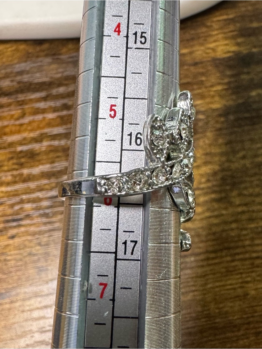 Silver Tone Crystal Floral Vine Statement Ring Size 5.5 - Picture 7 of 7